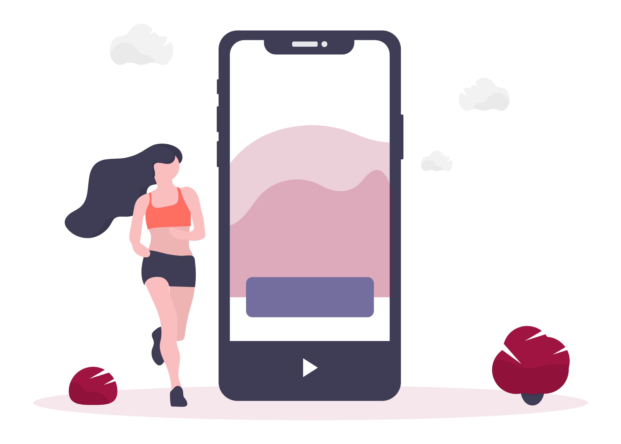 digitale-services-versicherte-crowdtesting-nutzertests Frau beim Joggen vor einer übergroßen Smartphone-Darstellung mit Fitness-App – symbolisch für die Nutzung digitaler Services im Gesundheits- und Versicherungsbereich.