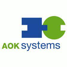 ok-systems-it-loesungen-gesundheitswesen-logo Logo der AOK Systems mit abstrakten blauen und grünen Formen sowie dem Schriftzug „AOK Systems“ in grün-blauer Farbgebung.